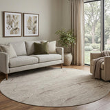 8' Beige Taupe And Ivory Abstract Washable Round Rug With UV Protection