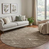 8' Brown Beige And Ivory Abstract Washable Round Rug With UV Protection
