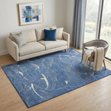 5' X 8' Blue Ivory And Gold Abstract Washable Area Rug With UV Protection