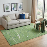 5' X 8' Green Ivory And Navy Blue Abstract Washable Area Rug With UV Protection