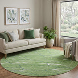 8' Green Ivory And Navy Blue Abstract Washable Round Rug With UV Protection