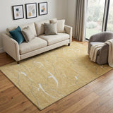 5' X 8' Gold Ivory And Gray Abstract Washable Area Rug With UV Protection