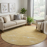 8' Gold Ivory And Gray Abstract Washable Round Rug With UV Protection