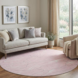 8' Pink Gray And Ivory Abstract Washable Round Rug With UV Protection
