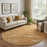 8' Rust Ivory And Gray Abstract Washable Round Rug With UV Protection