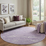 8' Purple And Ivory Abstract Washable Round Rug With UV Protection