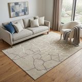 5' X 8' Beige Ivory And Taupe Abstract Geometric Washable Area Rug With UV Protection