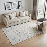 5' X 8' Ivory Taupe And Gray Abstract Geometric Washable Area Rug With UV Protection