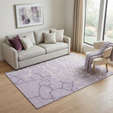 5' X 8' Lavender And Ivory Abstract Geometric Washable Area Rug With UV Protection