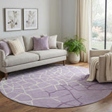 8' Lavender And Ivory Abstract Geometric Washable Round Rug With UV Protection