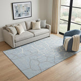 5' X 8' Sky Blue Ivory And Gray Abstract Geometric Washable Area Rug With UV Protection