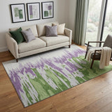 5' X 8' Green Purple And Ivory Abstract Washable Area Rug With UV Protection