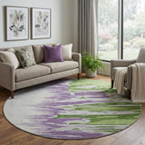 8' Green Purple And Ivory Abstract Washable Round Rug With UV Protection