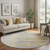 8' Gold Ivory And Gray Abstract Washable Round Rug With UV Protection