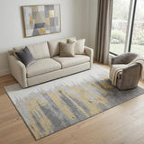 5' X 8' Gray Gold And Ivory Abstract Washable Area Rug With UV Protection