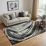 5' X 8' Black Ivory And Gray Abstract Washable Area Rug With UV Protection