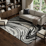 8' X 10' Black Ivory And Gray Abstract Washable Area Rug With UV Protection