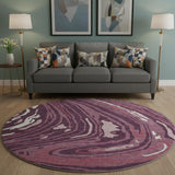 8' Burgundy Ivory And Blush Abstract Washable Round Rug With UV Protection
