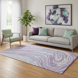 5' X 8' Lavender Mint Green And Sky Blue Abstract Washable Area Rug With UV Protection
