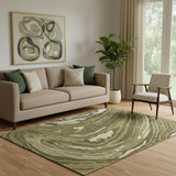 5' X 8' Olive Green Wheat And Ivory Abstract Washable Area Rug With UV Protection