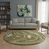 8' Olive Green Wheat And Ivory Abstract Washable Round Rug With UV Protection