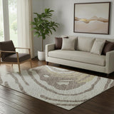 5' X 8' Taupe Ivory And Gold Abstract Washable Area Rug With UV Protection