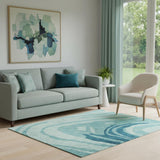 5' X 8' Turquoise Gray And Ivory Abstract Washable Area Rug With UV Protection