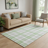 5' X 8' Mint Green Ivory And Gray Plaid Washable Area Rug With UV Protection