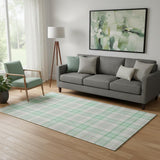 5' X 8' Aqua Ivory And Green Plaid Washable Area Rug With UV Protection