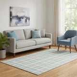 5' X 8' Sky Blue Ivory And Gray Plaid Washable Area Rug With UV Protection
