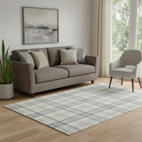 5' X 8' Silver Ivory And Gray Plaid Washable Area Rug With UV Protection