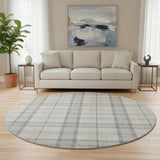 8' Silver Ivory And Gray Plaid Washable Round Rug With UV Protection