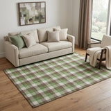 5' X 8' Brown Ivory And Green Plaid Washable Area Rug With UV Protection