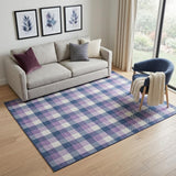 5' X 8' Navy Blue Ivory And Purple Plaid Washable Area Rug With UV Protection