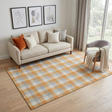 5' X 8' Orange Ivory And Gray Plaid Washable Area Rug With UV Protection