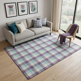 5' X 8' Purple Ivory And Blue Plaid Washable Area Rug With UV Protection