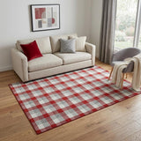 5' X 8' Red Gray And Ivory Plaid Washable Area Rug With UV Protection
