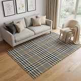 5' X 8' Black Ivory And Gold Plaid Washable Area Rug With UV Protection