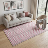 5' X 8' Blush Ivory And Gray Plaid Washable Area Rug With UV Protection