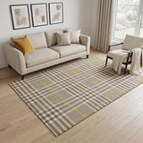5' X 8' Brown Ivory And Gold Plaid Washable Area Rug With UV Protection