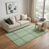 5' X 8' Green Ivory And Blue Plaid Washable Area Rug With UV Protection