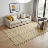 5' X 8' Gold Ivory And Gray Plaid Washable Area Rug With UV Protection