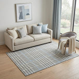 5' X 8' Gray Ivory And Blue Plaid Washable Area Rug With UV Protection