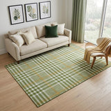 5' X 8' Olive Green Ivory And Gold Plaid Washable Area Rug With UV Protection