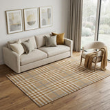 5' X 8' Rust Ivory And Gray Plaid Washable Area Rug With UV Protection