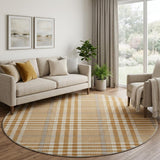 8' Rust Ivory And Gray Plaid Washable Round Rug With UV Protection