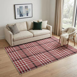 5' X 8' Red Ivory And Black Plaid Washable Area Rug With UV Protection