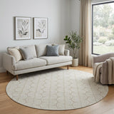 8' Beige And Ivory Ogee Washable Round Rug With UV Protection