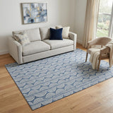 5' X 8' Denim Blue Ivory And Gray Ogee Washable Area Rug With UV Protection