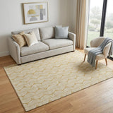 5' X 8' Gold And Ivory Ogee Washable Area Rug With UV Protection